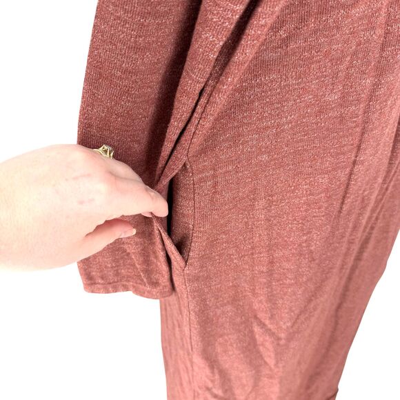 Free People Beach Bi-Coastal Pink Duster Cardigan Sz M Open Front Long Pockets - Picture 8 of 14